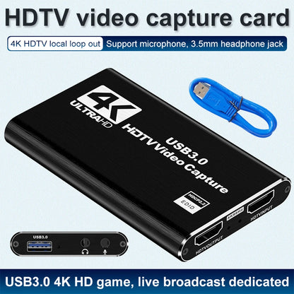 USB 3.0 4K HDMI-Compatible Capture Card 1080P 60Hz HD Video Recorder Grabber Gaming Capture Card for PS4/Xbox/PC Live Streaming