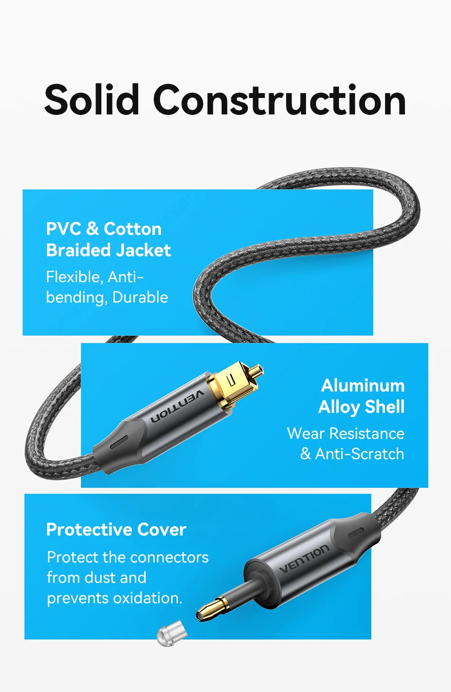Vention Toslink SPDIF Optical Audio Cable for Amplifiers - Smarsty