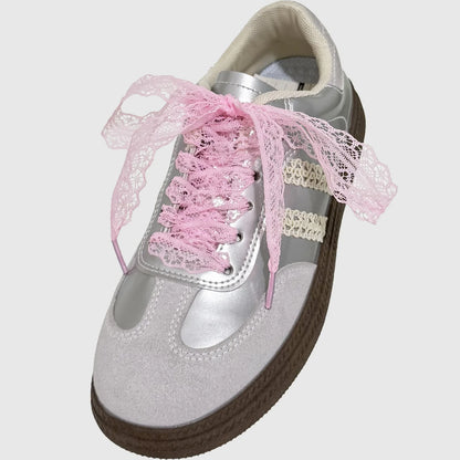 1Pair Fancy Lace Shoelaces for Women Casual Shoes Width Flat Shoelace for Sneakers Black White Shoe Laces Accessorices - Smarsty