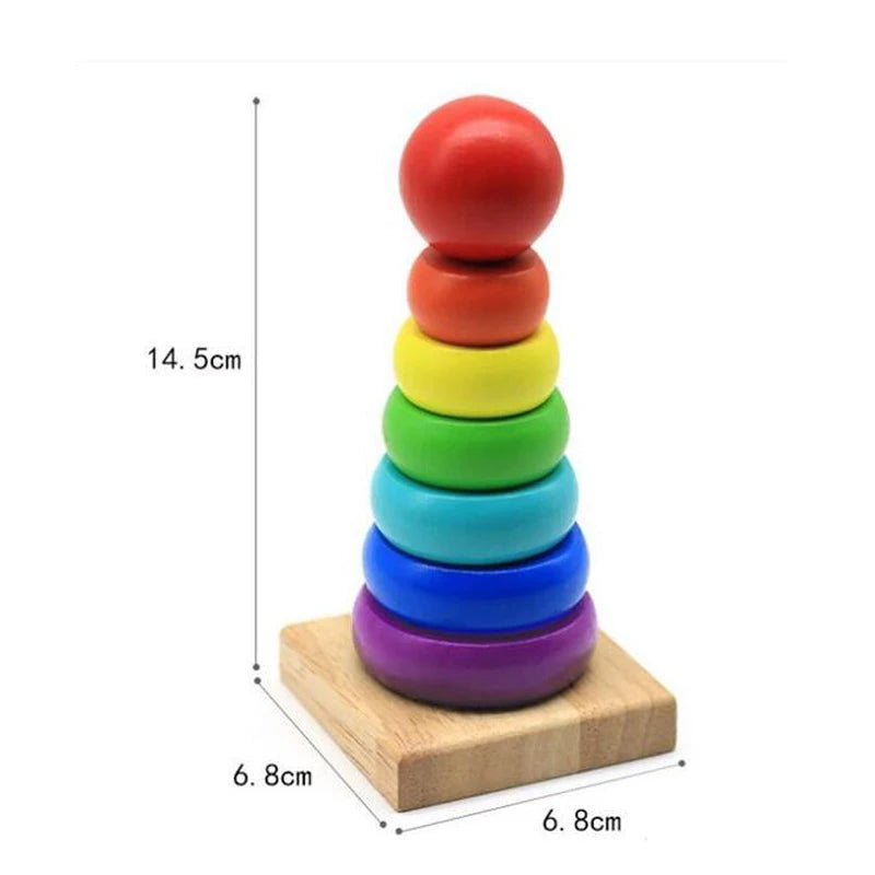 Wooden Rainbow Tower Children Educational Montessori Toys Childhood Learning Kids Colorful Wood Blocks for Christmas Gift TMZ