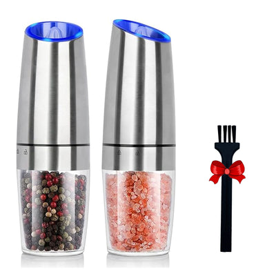 1pc/2pcs, Gravity Electric Salt And Pepper Grinder - Salt & Pepper Mill Sets With LED Light, One Hand Automatic Operation, Adjus - Smarsty