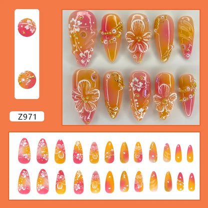 24pcs Flower Design Fake Nail Tips Full Cover - Smarsty