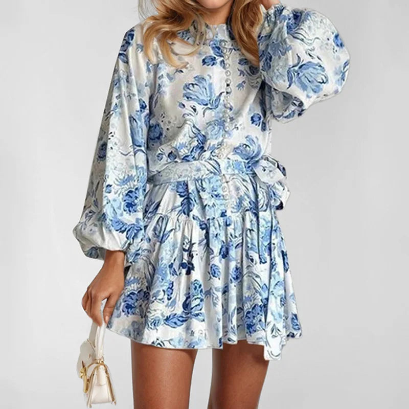 Autumn new women's clothing style elegant, fashionable, casual, sexy commuting long sleeved lace up Chinese style printed dress - Smarsty
