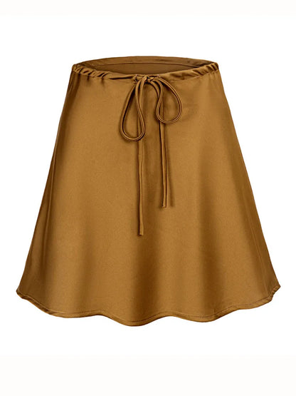 Satin Mini Skirts Women Summer Beige Silk Short Skirt For Woman Drawstring High Waist Black Satin Skirt A Line Women Short 2025 - Smarsty