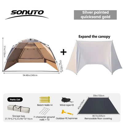 Sonuto Outdoor 3-4P One-Touch Camping Tent Quick Automatic Opening Beach Fishing Tent Family Travel Picnic Park Anti-UV Shade by Smarsty