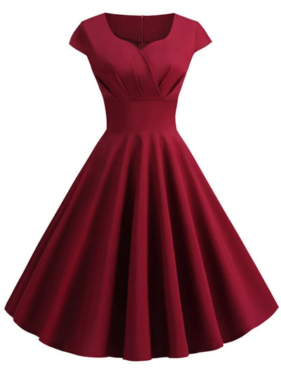 Pink Summer Dress Women V Neck Vintage Robe Elegant Retro pin up Party Office Midi Dresses - Smarsty