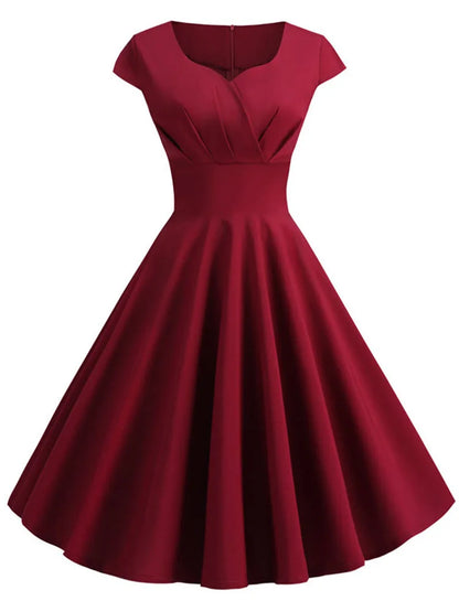 Pink Summer Dress Women V Neck Vintage Robe Elegant Retro pin up Party Office Midi Dresses - Smarsty