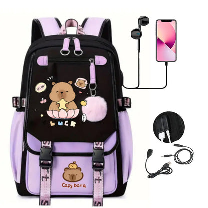 Unisex Canvas Laptop Backpack With USB Charge Patchwork - Smarsty