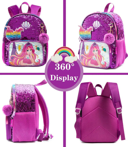 Girls Sequined Kindergarten Backpack With Zipper Closure - Smarsty