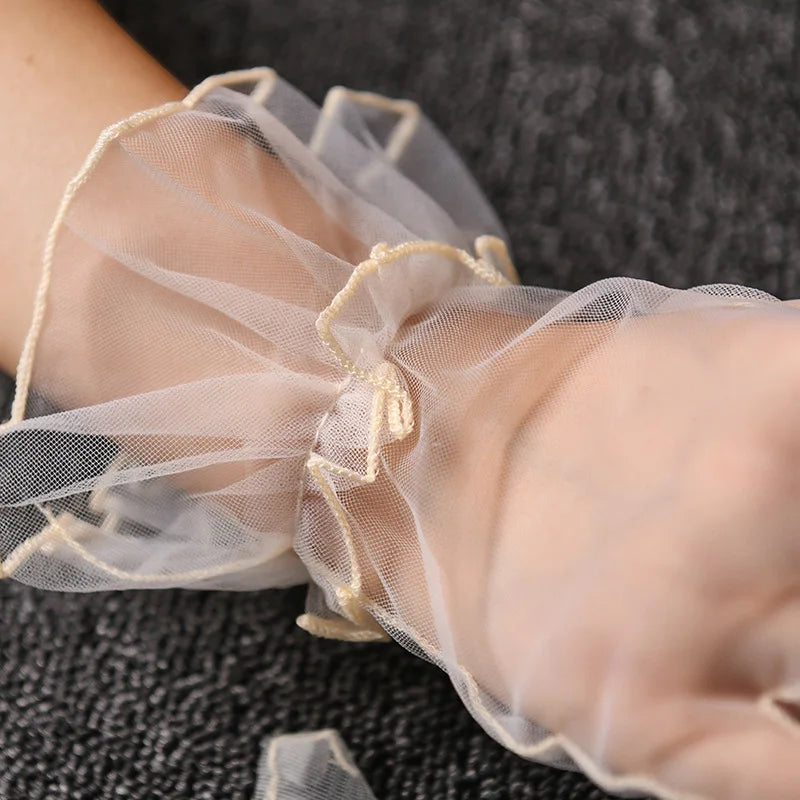 Women Lace Tulle Gloves Stretchy Full Finger Wedding Gloves - Smarsty