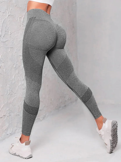 Elastic High Waist Leggings Women Knitted Solid Tights Seamless Butt Lift Fitness Yoga Fashion Skinnly Gym Sports Leggings - Smarsty