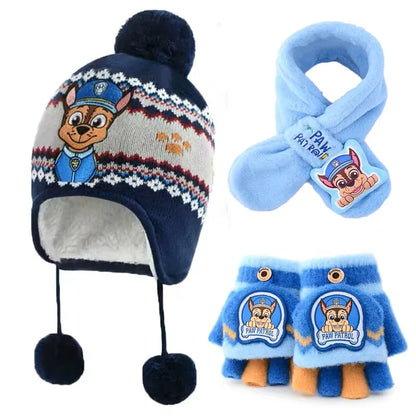 Kids Cartoon Winter Hat Scarf Set With Gloves Warmth - Smarsty