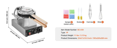 SucceBuy Commercial Egg Bubble Waffle Maker 1400W Non-Stick Stainless Steel Bubble Puff w/180° Rotatable 2 Pans & Wooden Handles