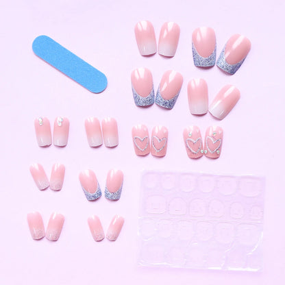 Medium Pink Glitter Press On Nails Set for Parties - Smarsty