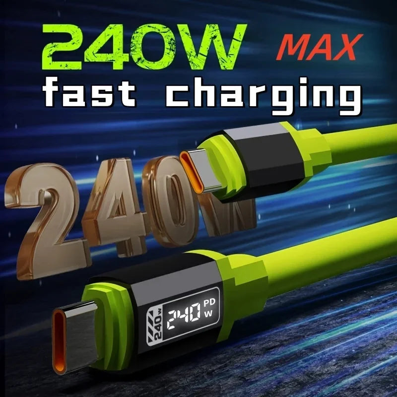 240W USB A to C C  Cable with Power Display Fast Charging Charger for IPhone 15 16 17 Samsung  Xiaomi Huawei Phones Type C Cord