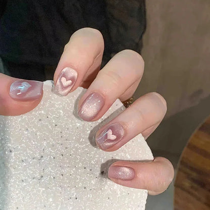 24Pcs Cute Pink Cat Eye Press On Nails Set - Smarsty