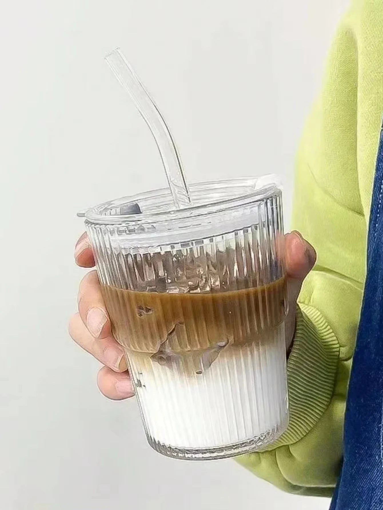450ml Transparent Glass Cup With Lid and Straw - Smarsty