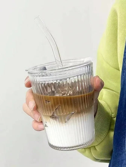 450ml Transparent Glass Cup With Lid and Straw - Smarsty