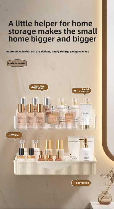 Wall mounted cosmetic and skincare storage rack for bathroom no need for drilling Multi functional kitchebathroom storage rackra by Smarsty