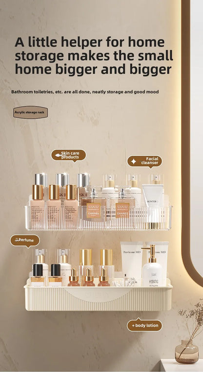 Wall mounted cosmetic and skincare storage rack for bathroom no need for drilling Multi functional kitchebathroom storage rackra by Smarsty