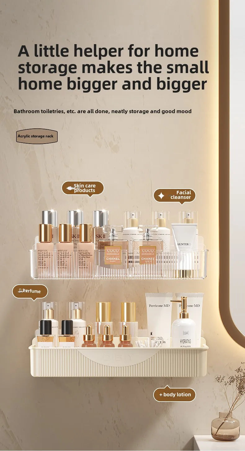 Wall mounted cosmetic and skincare storage rack for bathroom no need for drilling Multi functional kitchebathroom storage rackra by Smarsty