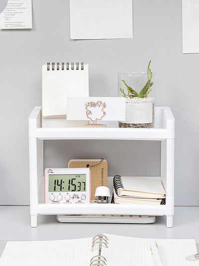 Minimalist Desktop Double-Layer Storage Rack Household Plastic Bathroom Small Stationery Organizing Pure White Multifunctional by Smarsty