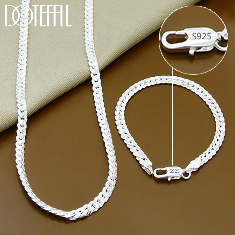 Sterling Silver Side Chain Necklace and Bracelet Set - Smarsty