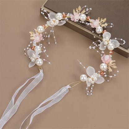Bohemian Pearl Flower Headband For Girls Wedding Bridal - Smarsty