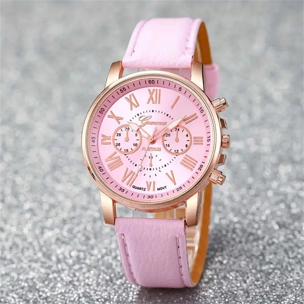 6PCS Women's Quartz Watch Set with Leather Band - Smarsty