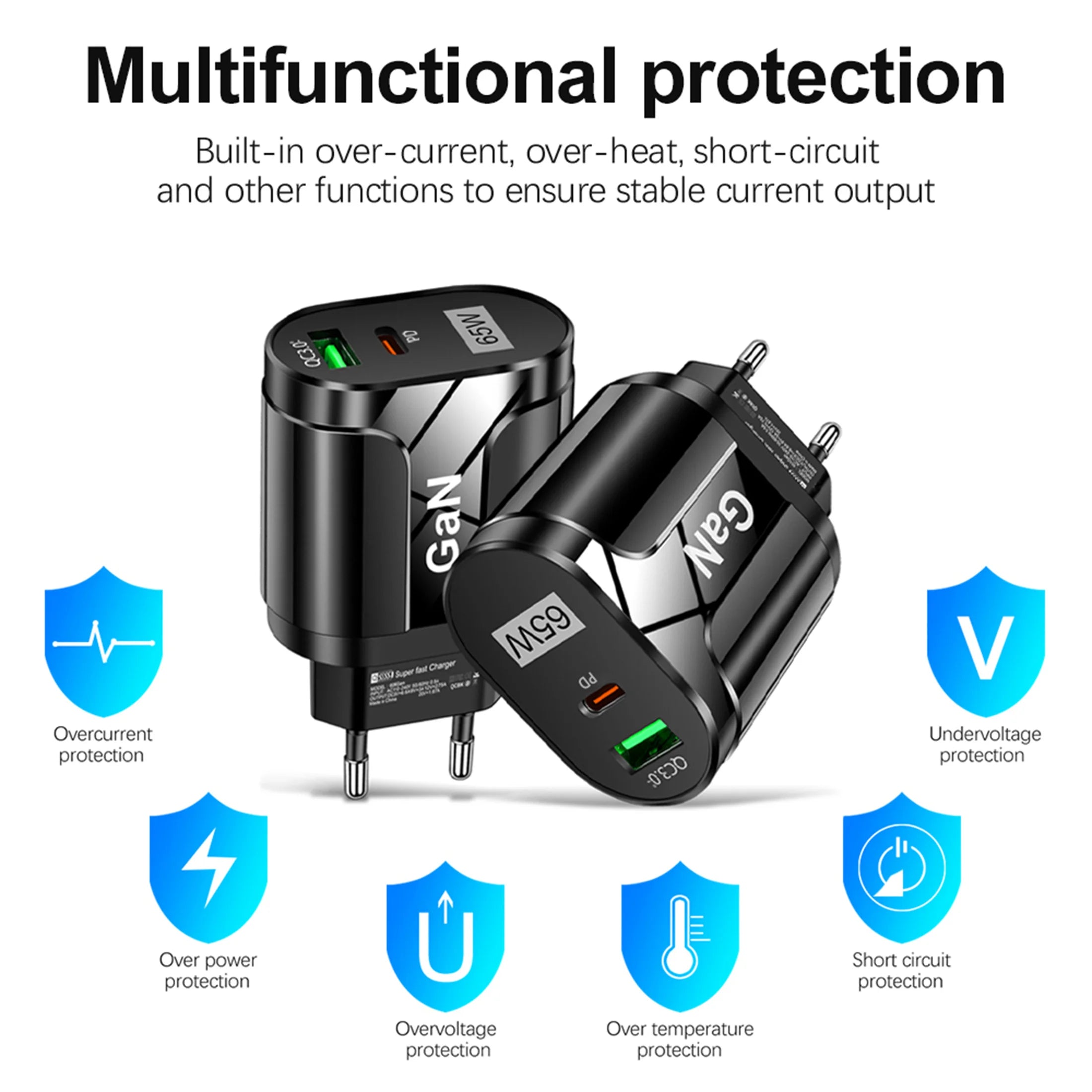 GaN 65W USB C Charger PD Ultra FastCharge For Phones - Smarsty
