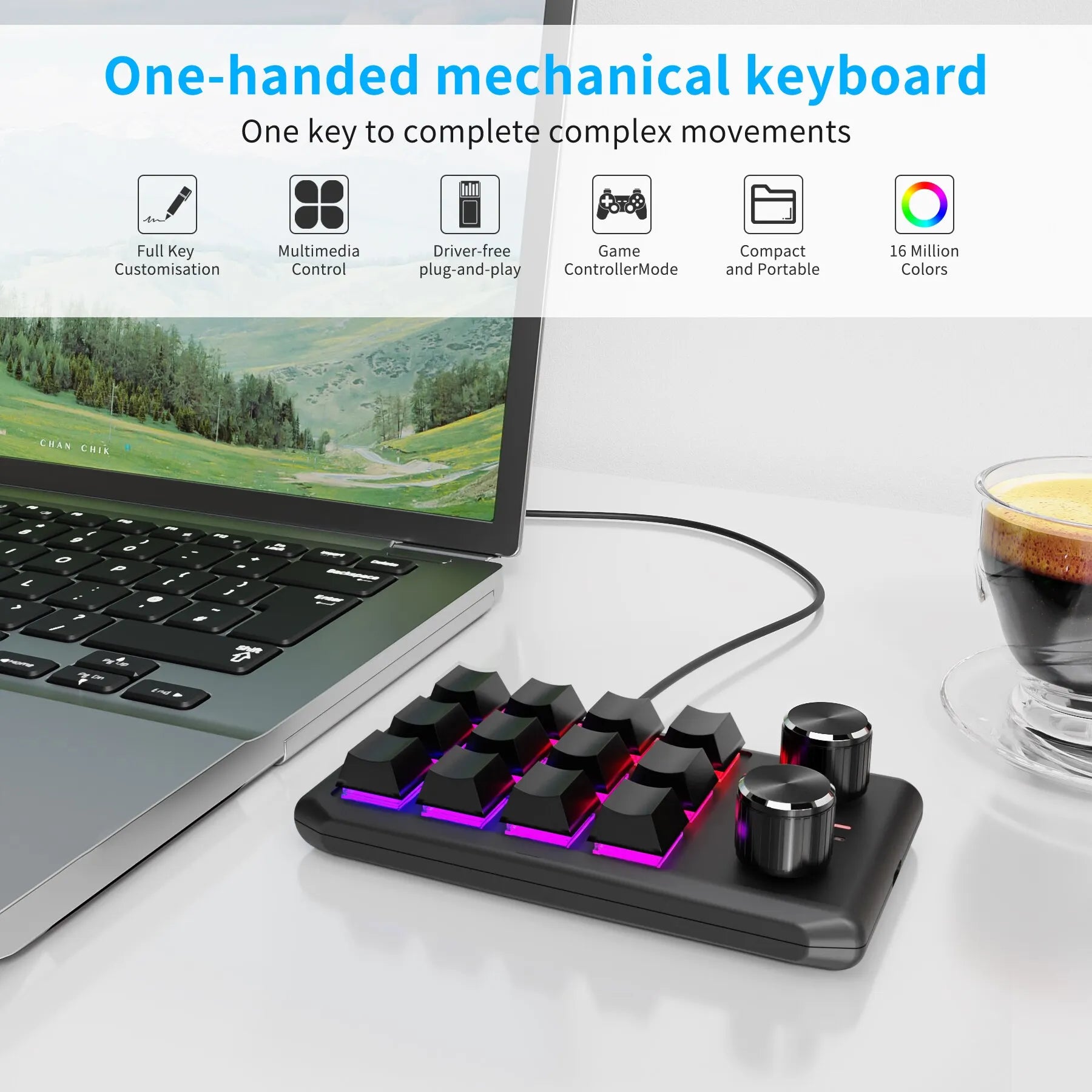 Bluetooth Macropad With 2 Knobs RGB 12 Key Mechanical