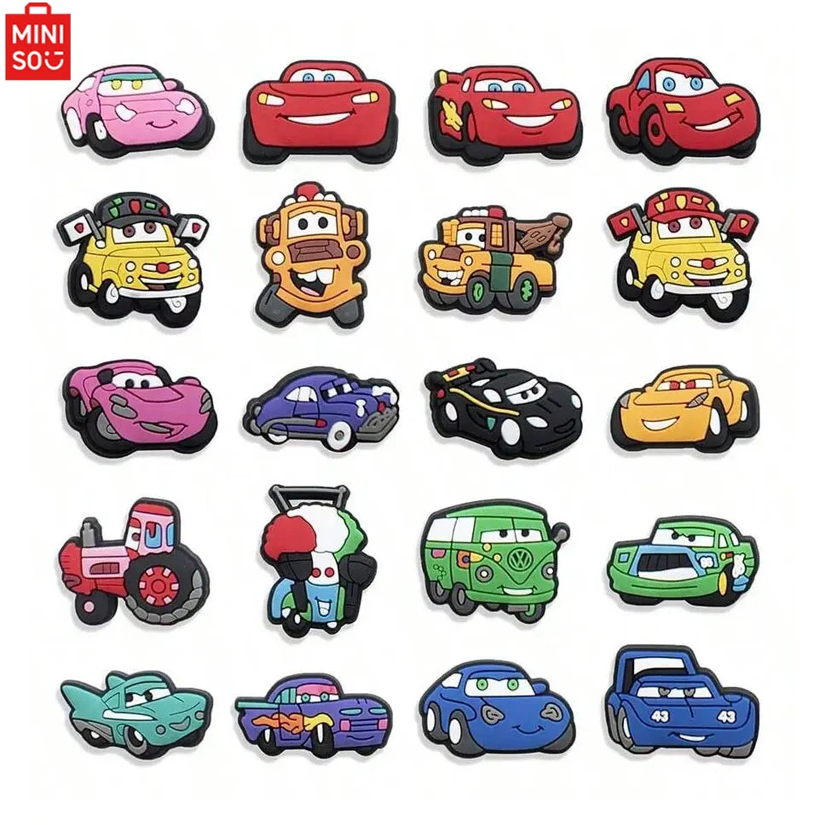 MINISO 20pcs Cars Shoe Decorations Shoe Accessories Charms For Clogs Bogg Bag Bubble Slides Sandals