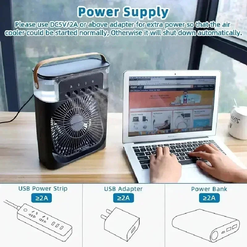 New 3 In 1 Fan AIr Conditioner Household Mini Air Cooler LED Night Light Portable Humidifier Air Adjustment Fan Office Home Fan - Smarsty