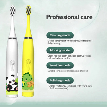 Child's Rechargeable Sonic Electric Toothbrush With Replacement Heads - Smarsty