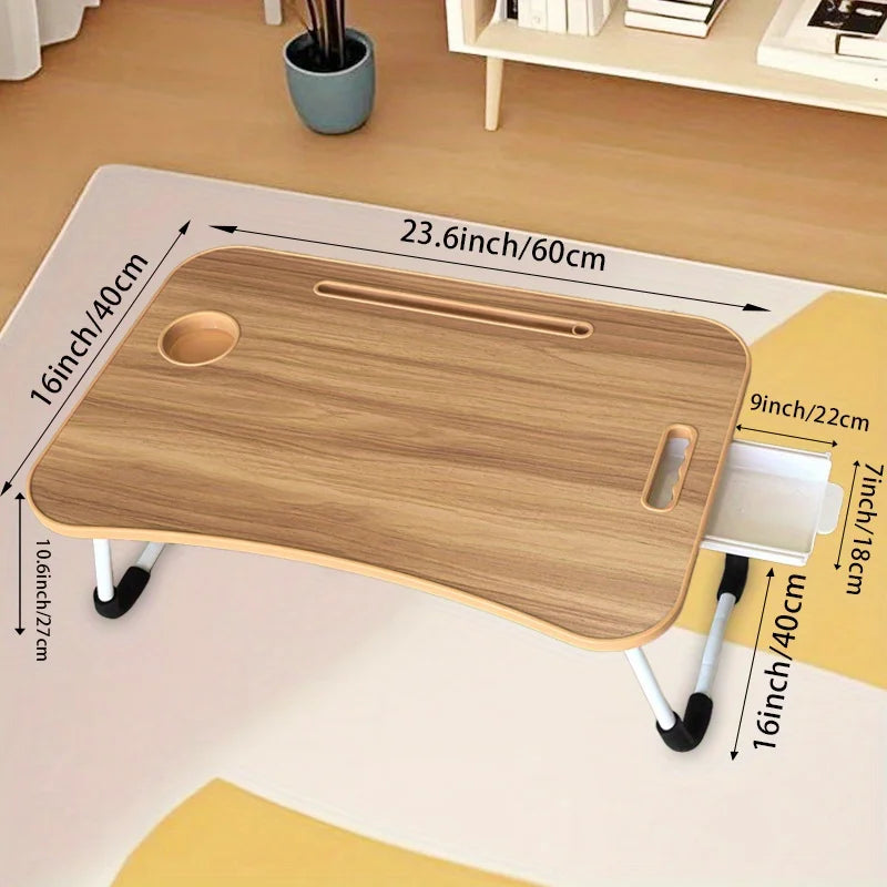 Portable Laptop Bed Desk - Foldable Table Computer Desk - With Cup Holder and Drawer - Suitable for Use on Beds Sofas or Floors