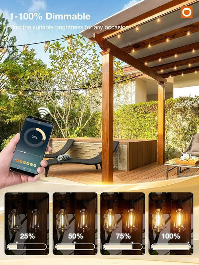 150FT LED Outdoor String Lights Waterproof Patio Lights Shatterproof ST38 Replaceable Bulbs Dimmable Outside Hanging Lights - Smarsty