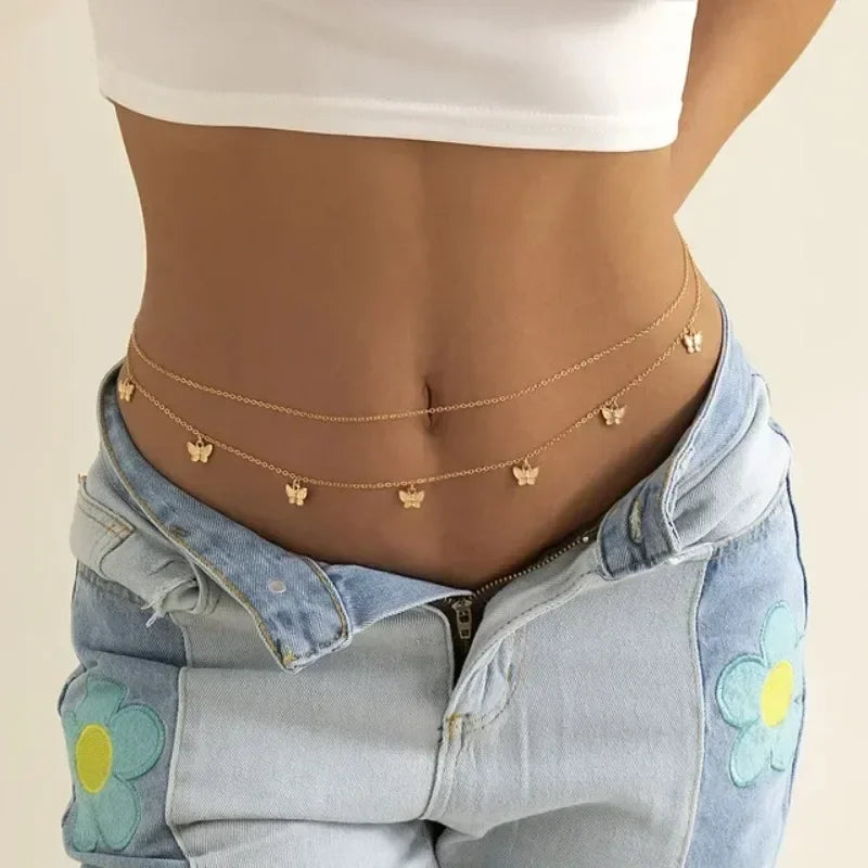 Double Layer Butterfly Chain Belly Jewelry for Women - Smarsty