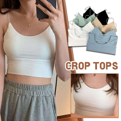 1pc Women Sexy Solid Color Camisole Ice Silk Tube Seamless Sports Tank Top Wireless Underwear Padded Bra Bralette Vest - Smarsty