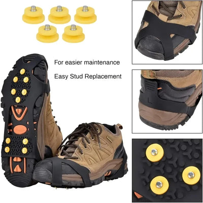 2pcs 10 Steel Studs Crampons Snow Grips Cleats for Ice and Snow Anti-Slip Rubber Traction Cleats Hiking Walking Climbing Jogging - Smarsty