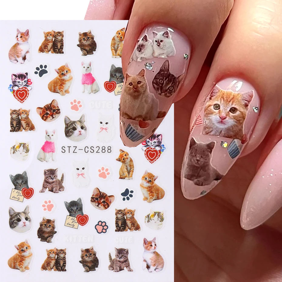 Cute 3D Cartoon Nail Art Stickers for Dogs and Cats - Smarsty