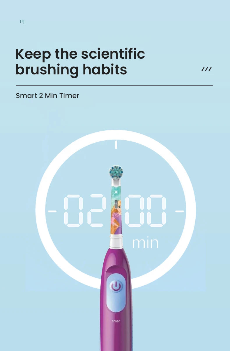 Oral B DB5510K Electric Toothbrush Children Rotary Teeth Brush Soft Bristles 2Min Timer Waterproof Battery Powered For 3-12 Ages - Smarsty