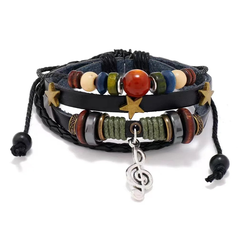 Handmade Leather Wrap Bracelet With Adjustable Beads - Smarsty