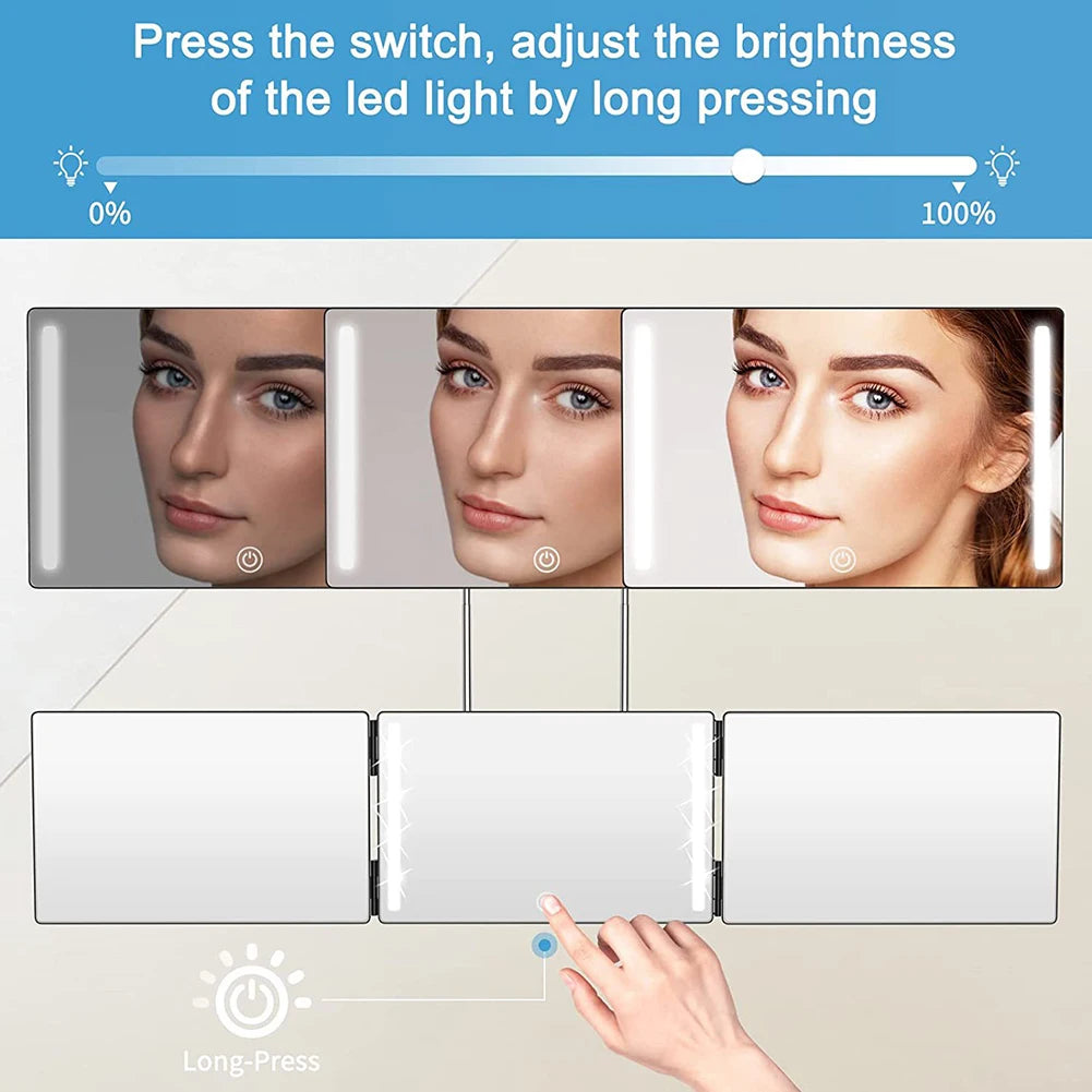 360 Degree LED Trifold Haircut Mirror for Easy Styling - Smarsty