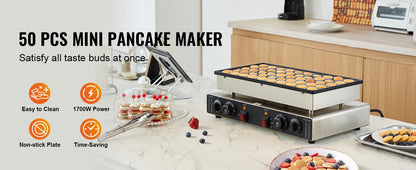 SucceBuy 50Pcs Mini Dutch Pancake Maker Dorayaki Baker Machine Commercial Non-stick Waffle Maker Dual Temp & Time Control