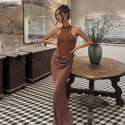 JULISSA MO Satin Sexy Hollow Out Women Maxi Dress Black Sleeveless High Waist Dress Female Autumn Skinny Elegant Party Clubwear - Smarsty