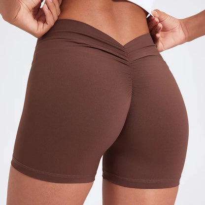 Sexy V-Back Shorts High Waisted Hip Lifting Yoga Shorts Women's Nylon Tight Fitting Shorts Training Sports Fitness Pants - Smarsty