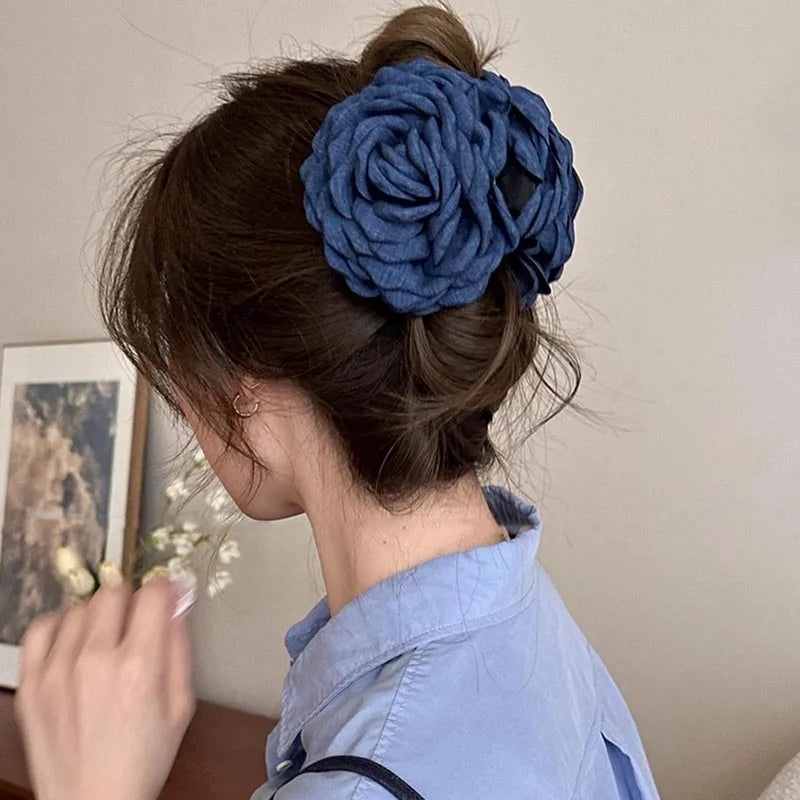 French Fabric Rose Hair Claw Clip Elegant Gift For Women - Smarsty