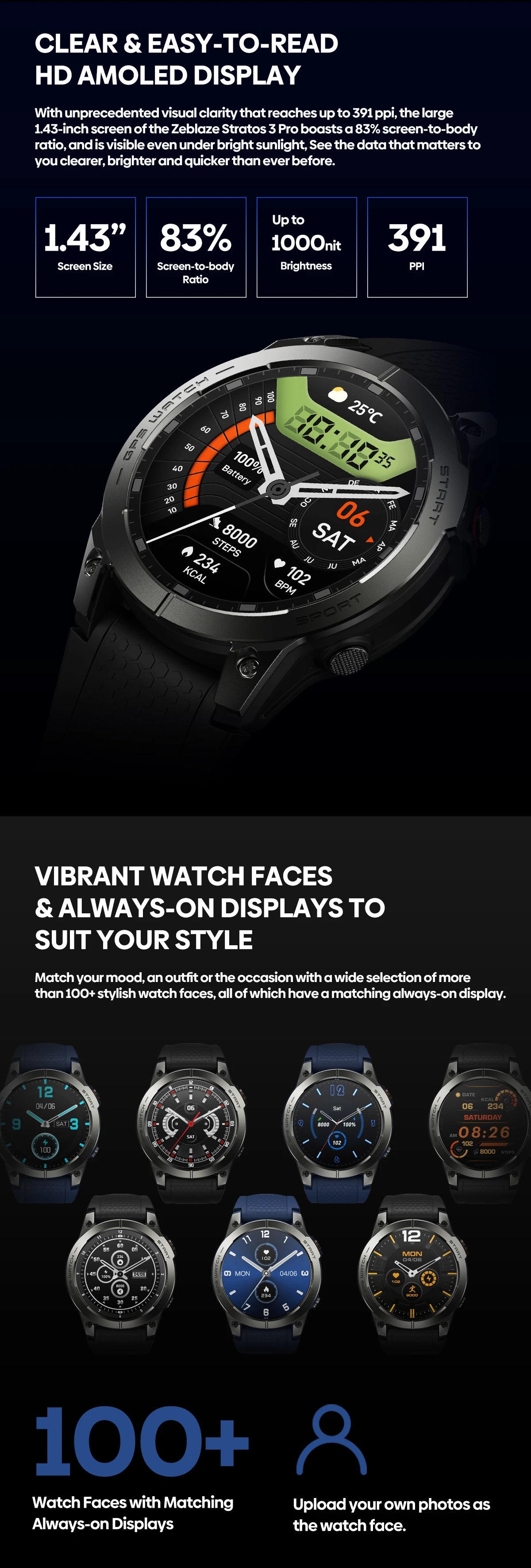 Zeblaze Stratos 3 Pro GPS Smart Watch with AMOLED Display - Smarsty