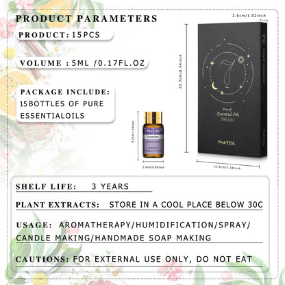 PHATOIL 15 Piece Essential Oils Set for Relaxation - Smarsty