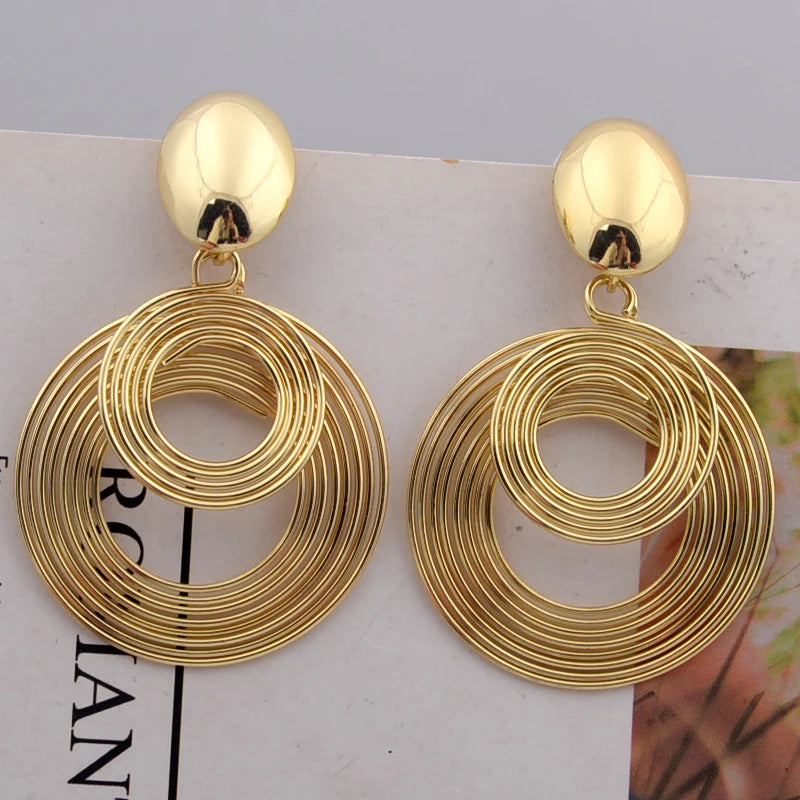 Trendy Big Round Dangle Earrings for Women in Golden Silver - Smarsty